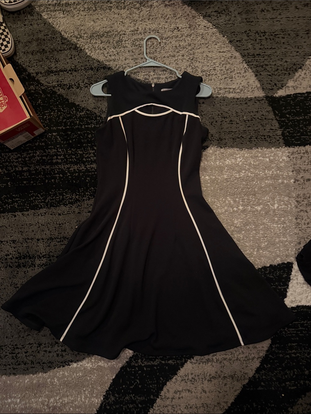 Danny & Nicole Black Fit-and-Flare Dress with White Piping